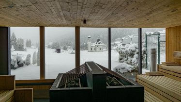 Panoramasauna mit Blick auf das Seekirchl im Olymp