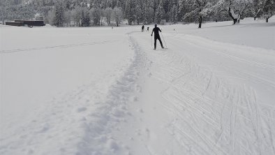 Langlaufloipe vor dem Haus