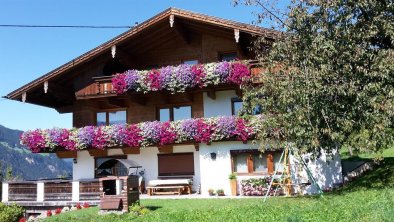 Wir lieben im Sommer viele Blumen am Haus