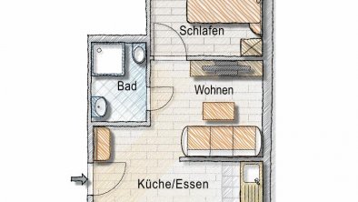 Grundriss_Wohnung_Blick_Ruine_Rabenstein, © Familie Gasser